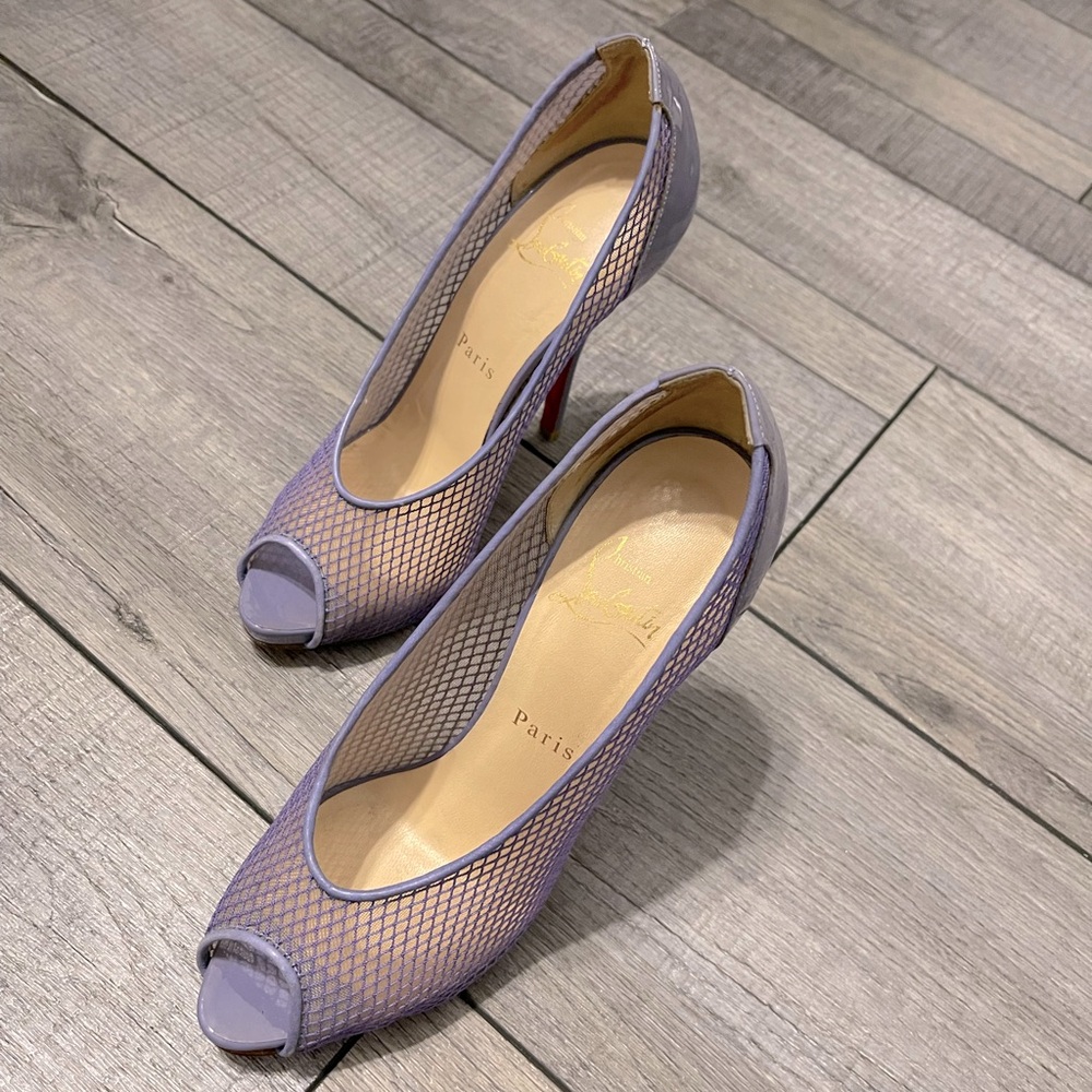 Christian Louboutin Elegant Purple mesh Peep-Toe Heels size 36.5